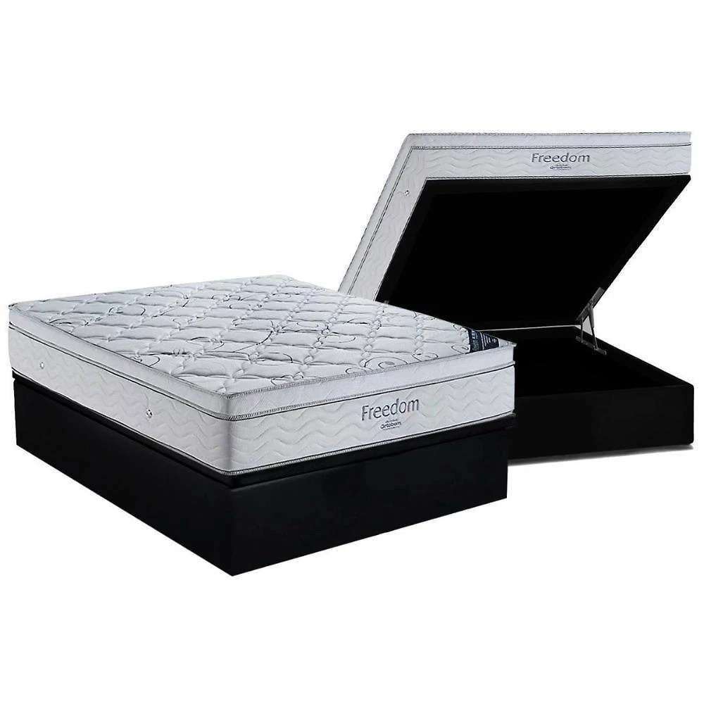 Cama Box Baú Casal: Colchão Molas Superpocket Ensacadas Ortobom Freedom + Base Crc Suede Black (138x188)