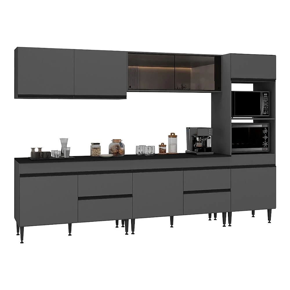 Miniatura Cozinha Modulada Completa 301,5cm Milano Multimóveis MP2403 Grafite