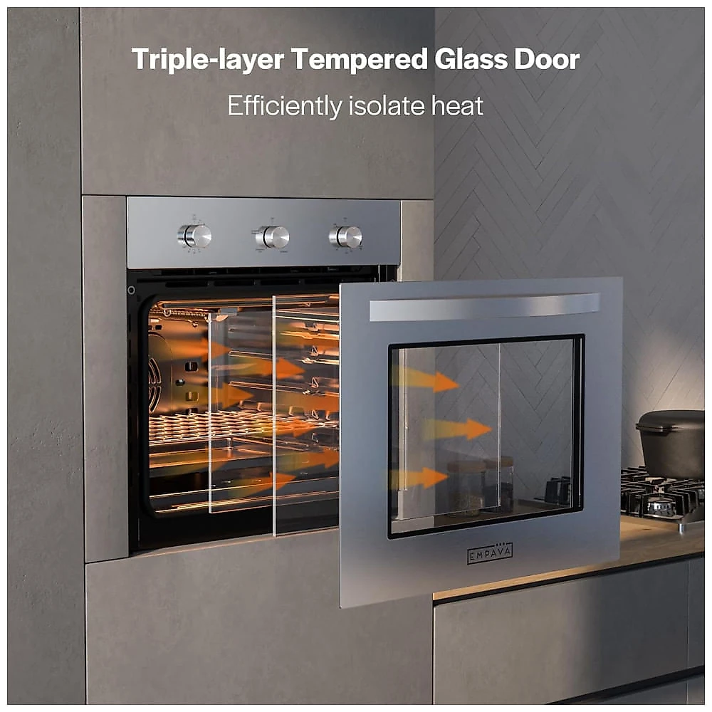 Forno a gás de embutir 61cm Empava inox escovado convecção, rotisserie e 5 modos de cozimento 65L 110V