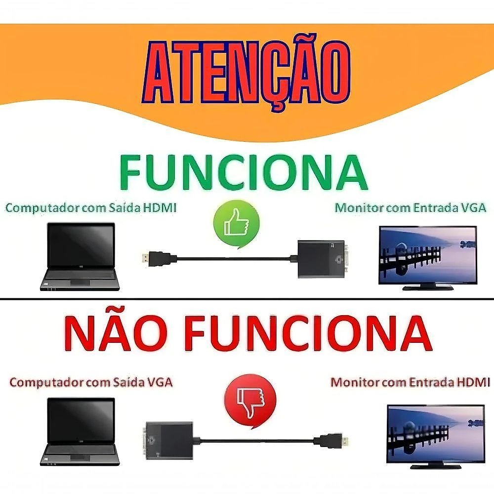 Cabo Conversor HDMI para VGA Adaptador com Áudio Estéreo P2 Plug And Play LF Presentes
