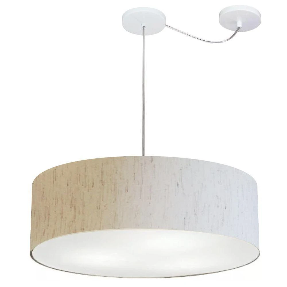 Lustre Pendente Cilíndrico Com Desvio De Centro Vivare Md-4259 Cúpula Em Tecido 50x15cm - Bivolt Linho Bege 127/220v