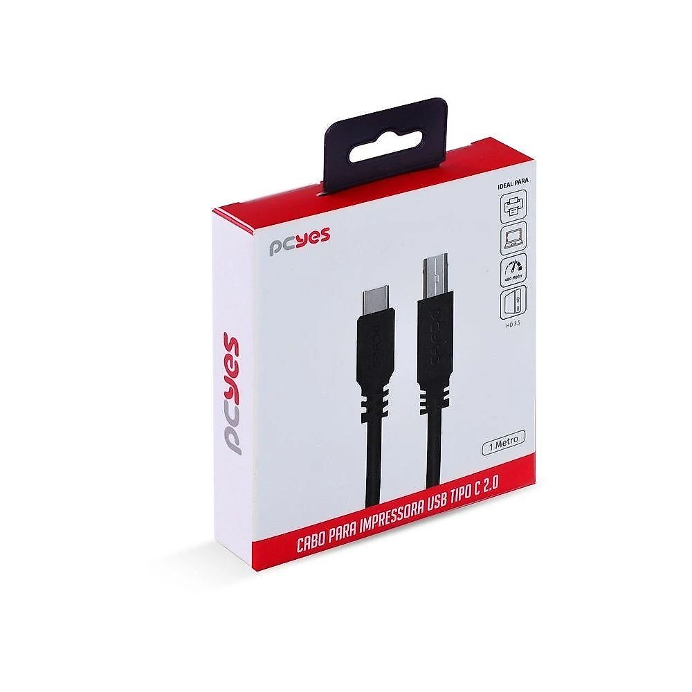Cabo Usb C x Usb B 2.0 Preto 1m