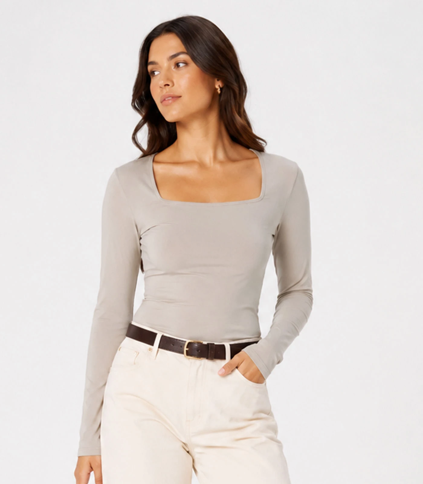 Blusa Manga Longa Feminina Infinita Cor Bege