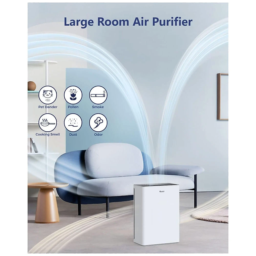 Purificador de Ar para Ambientes até 160m² com Filtro H13 HEPA, Esponja, Temporizador, Capa de Filtro Lavável e Função de Aromaterapia, 110V, VEWIOR, 110v