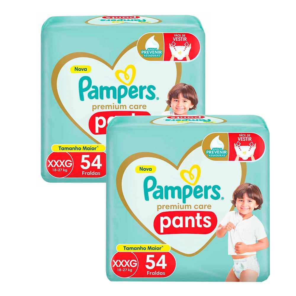 Kit 2 Fralda Infantil Pampers Premium Care Pants Tamanho XXXG com 54 Fraldas