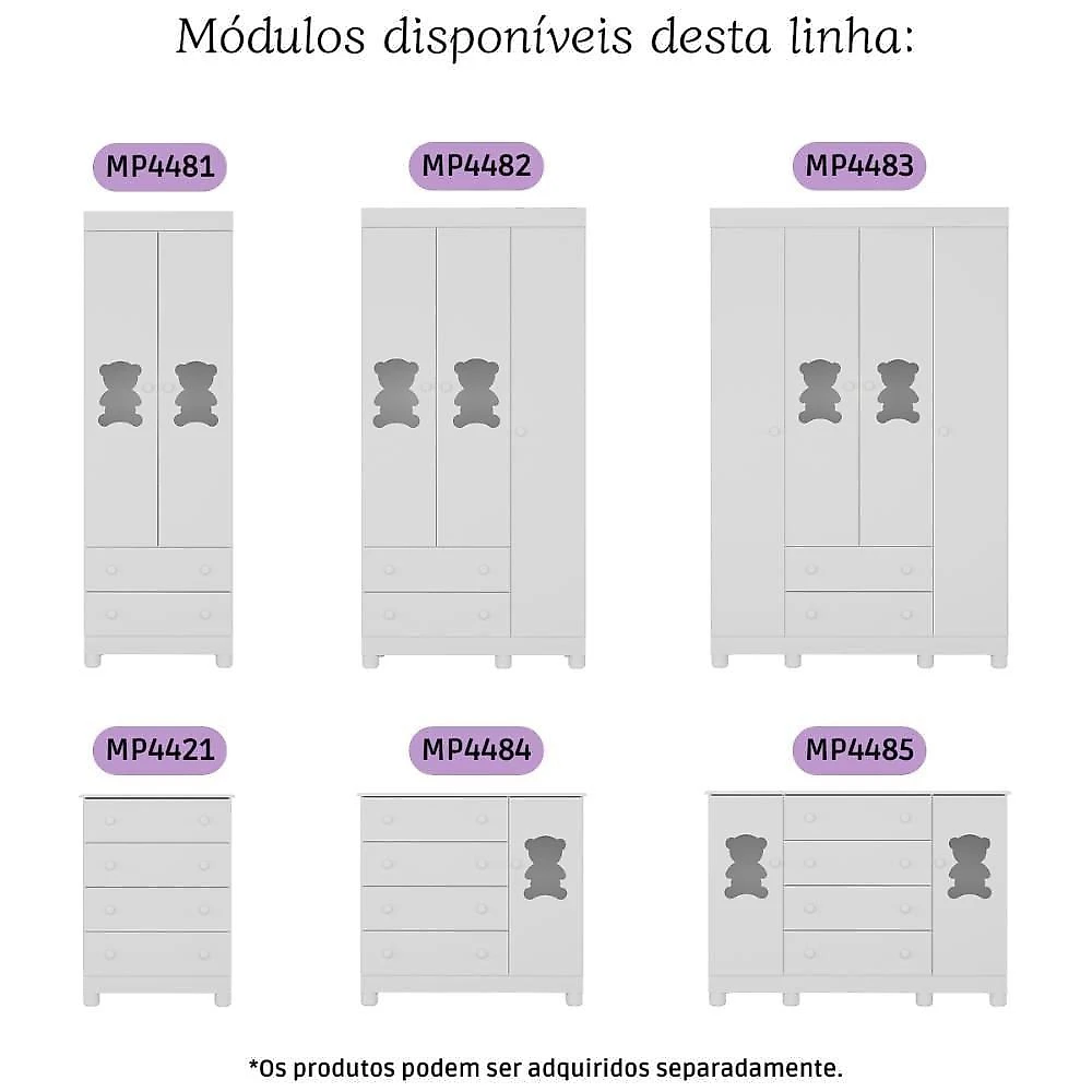 Quarto De Bebê Completo Com Berço Americano 3 Em 1 Fofura Multimóveis MP4657 Branco