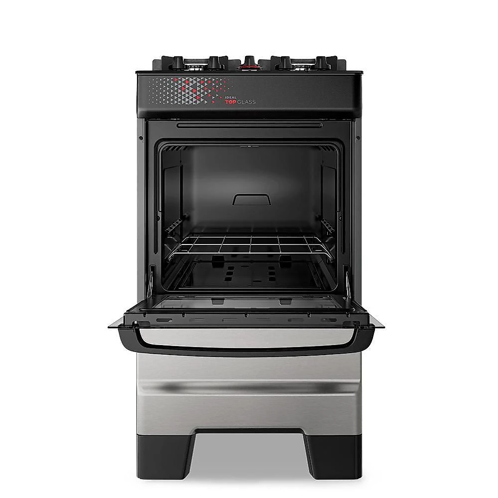 Fogão A Gás Mesa De Vidro Forno 50L Esmaltec Ideal Top Glass Inox 4 Bocas Bivolt