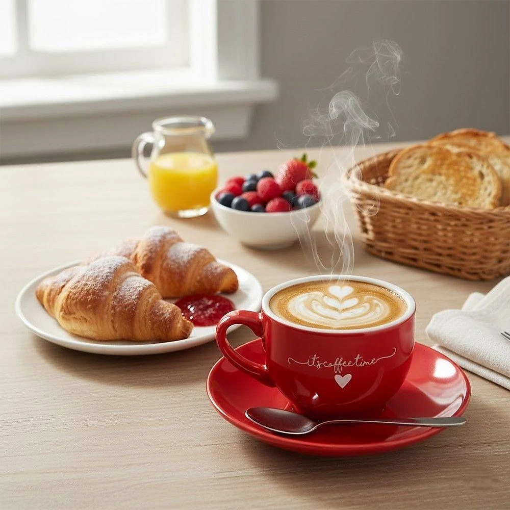 Jogo de Xícaras de Chá Cappuccino Lamour Porcelana 160ml com Pires Vermelho Hauskraft