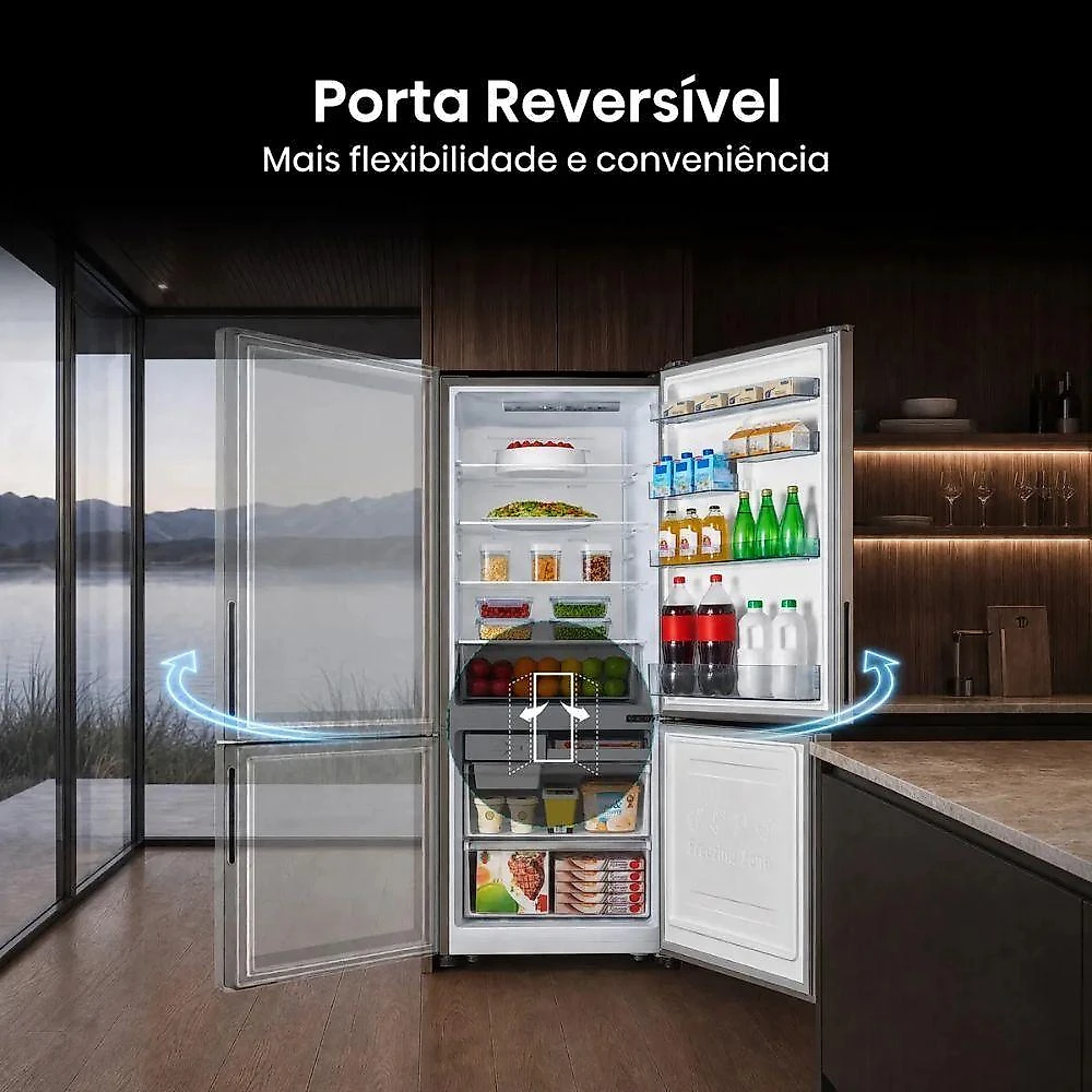 Geladeira Hisense Inverse Frost Free Inverter 417L RB422 Inox 110V