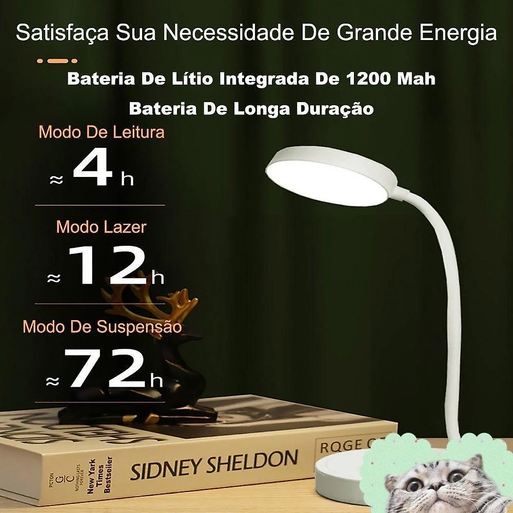 Luminária de Mesa LED Articulável com Bateria Recarregável e 3 Níveis de Luminosidade Branco OEM webcontinental-141536925051