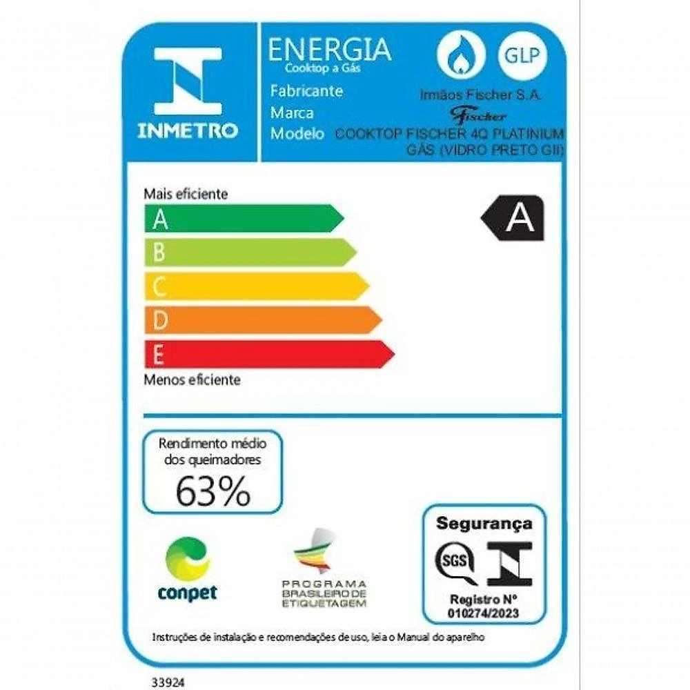 Fogão Cooktop Fischer 4 Bocas Platinium 33800-92121 Bivolt