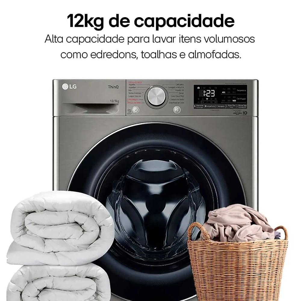 Lava e Seca Smart LG VC4 12kg Look com Inteligência Artificial AIDD CV5012PC4 Inox - 110V