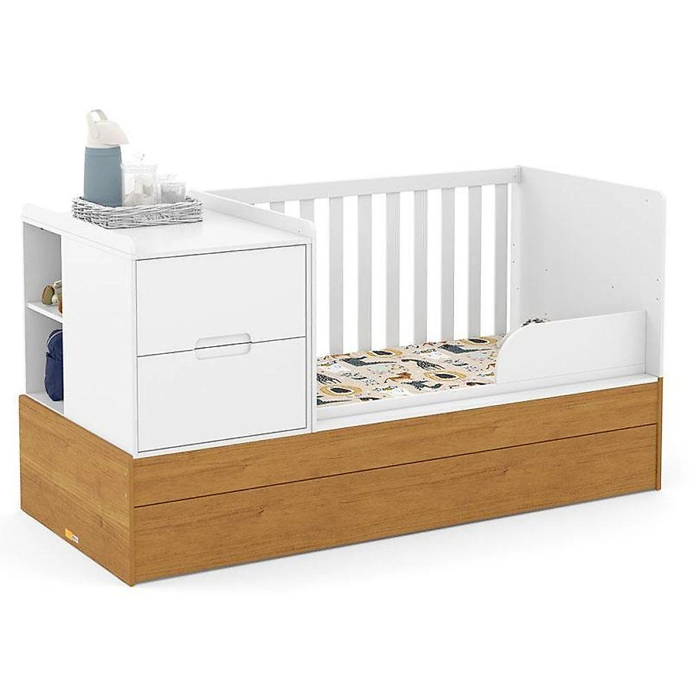 Berco Multifuncional Formare com Guarda Roupa 4 Portas 4 Gavetas MDF e MDP Branco Freijo Matic