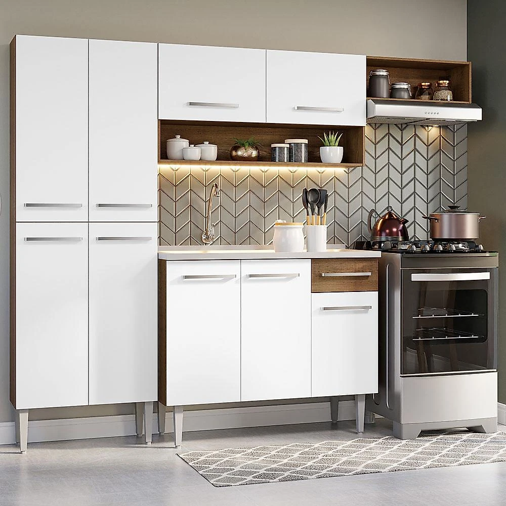Armário de cozinha compacta 229cm com pia rustic/branco emilly madesa 12