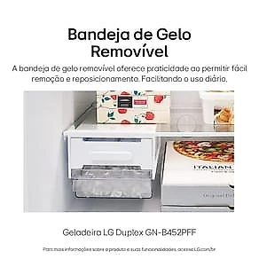 Geladeira LG Frost Free GN-B452PFF Duplex com Tecnologia Smart Inverter, Linear Cooling e DoorCooling Inox Look - 461 litros 110V