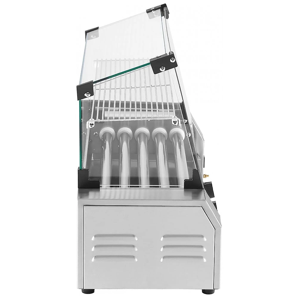 Grill de Hot Dog VEVOR Inox 12 Unidades 5 Rolos Controle Duplo de Temperatura Tampa 750W 110V