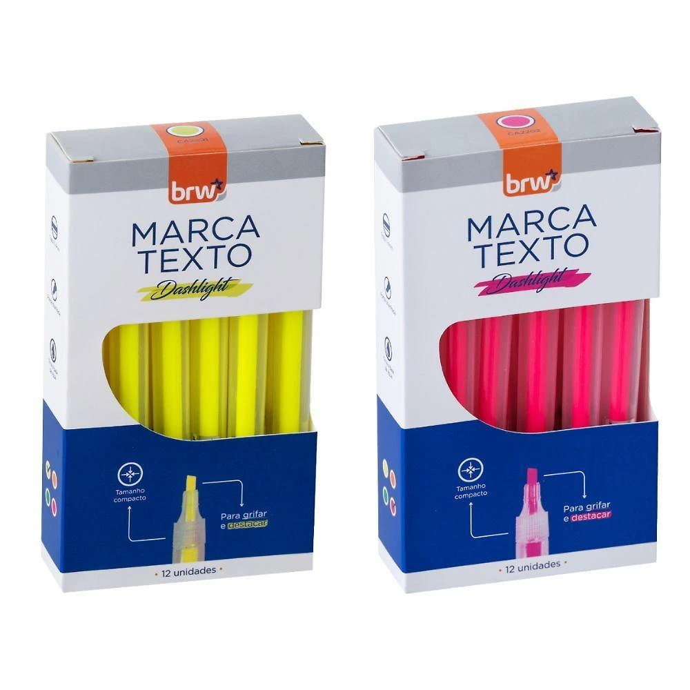 Marca-texto Fluorescente BRW Marca Texto Fluorescente Transparente Traço 1-4MM Kit 4 Caixas com 12