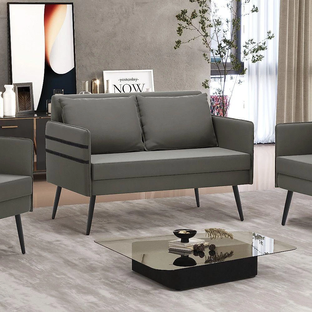 Namoradeira 02 Lugares Mari Suede De Ferro Grafite