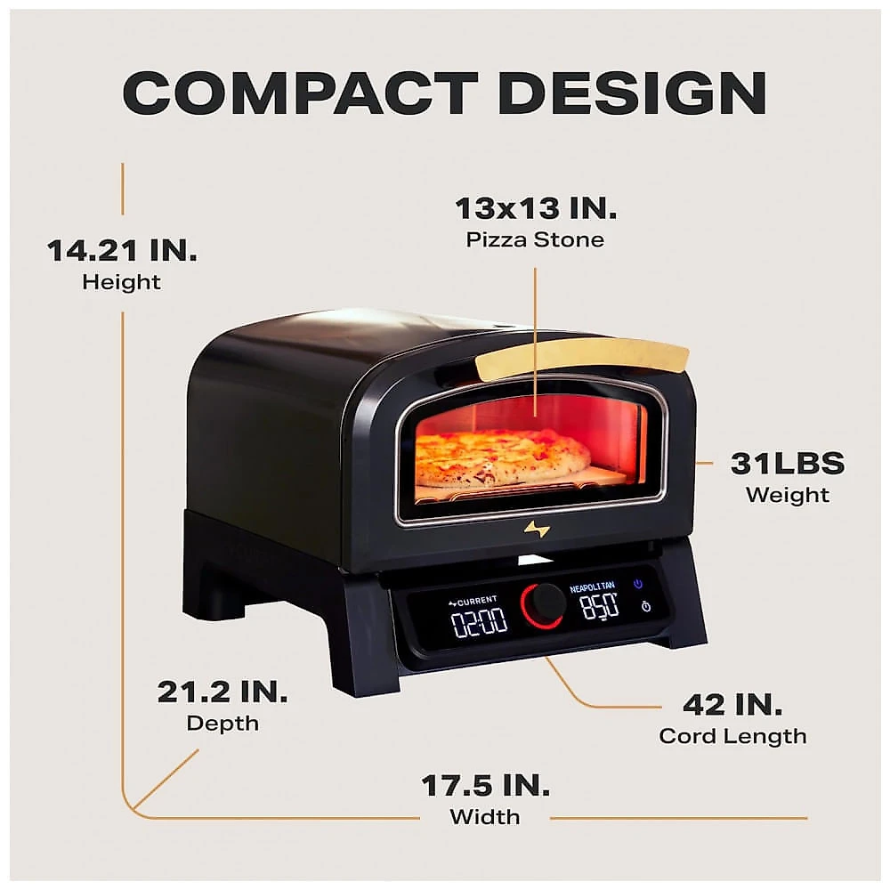 Forno de Pizza Elétrico Current Model P 12" Alta Temperatura 454°C Pedra Refratária Indoor Outdoor 110V