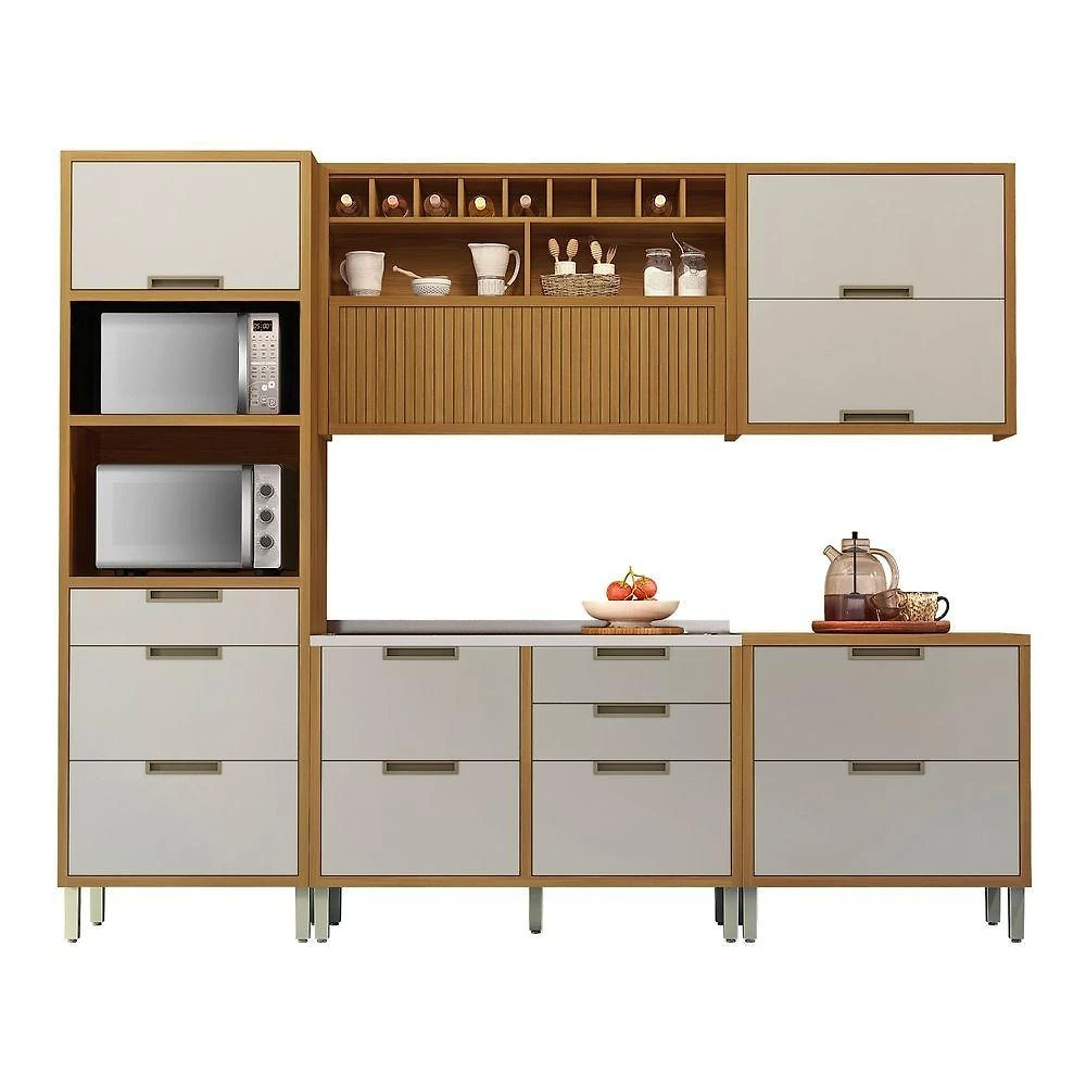 Cozinha Imperatriz 5 Peças MDF 120CM Freijó e Off White Nesher Móveis