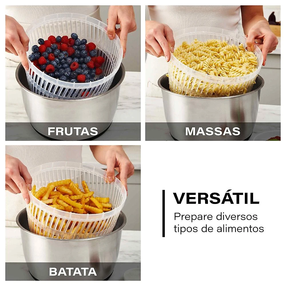 Centrífuga de salada 6l - ichef salad spinner preto e prata