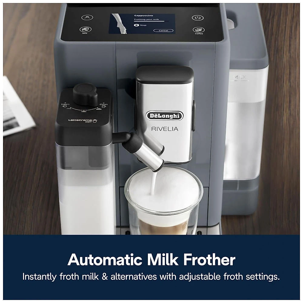 Máquina de Café Espresso Automática De'Longhi Rivelia Cinza Pebble Moedor Integrado Espumador 120V