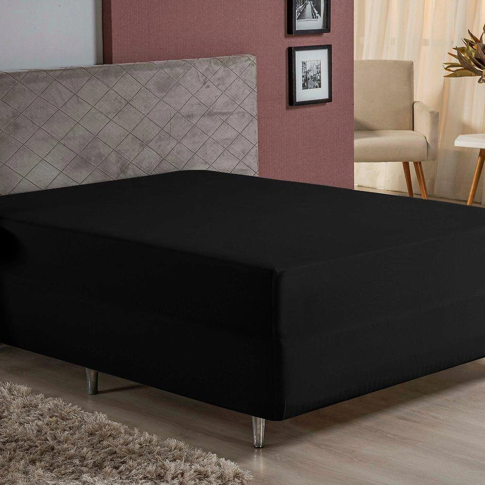 Lençol Com Elástico Casal Nobre 1 Peça Luva De Box 55cm De Altura Malha 100% Algodão - Preto
