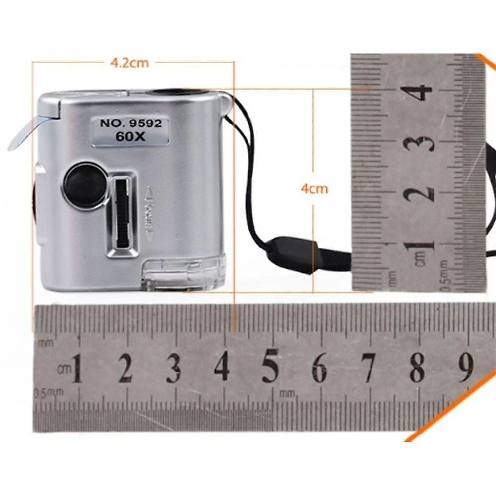 Mini Microscópio de Bolso Yeet Lupa 60X LED e Ultravioleta com Foco Ajustável Prata