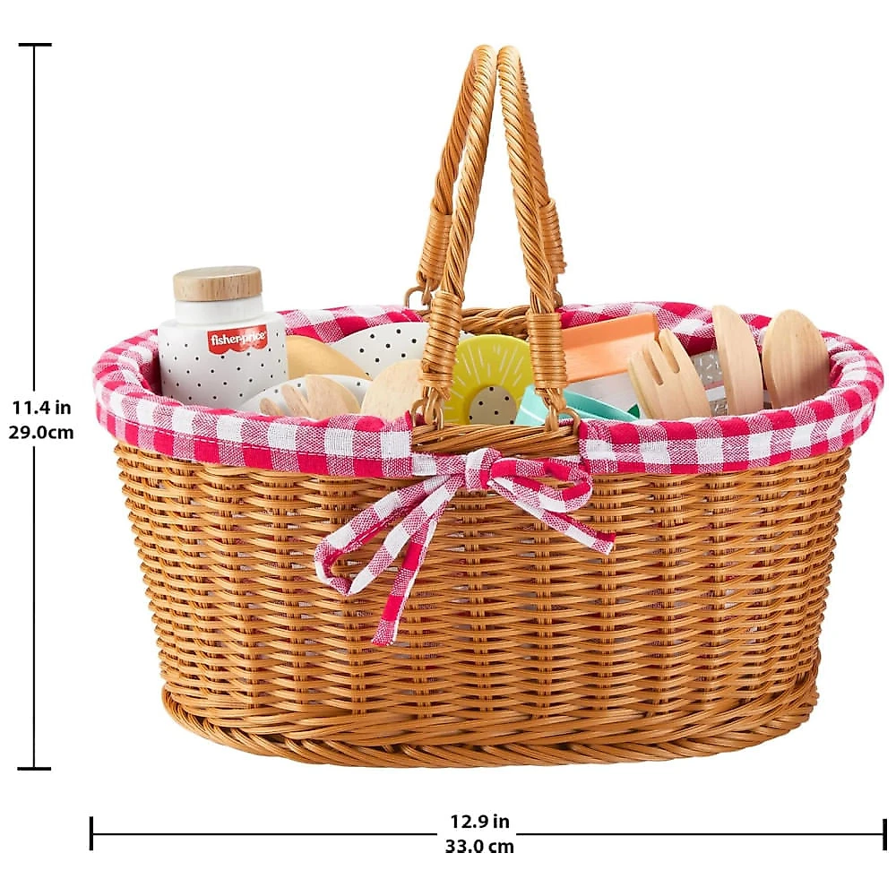 Cesta de Piquenique Fisher-Price 31 Peças de Madeira para Roleplay Pré-Escolar 3+ Anos
