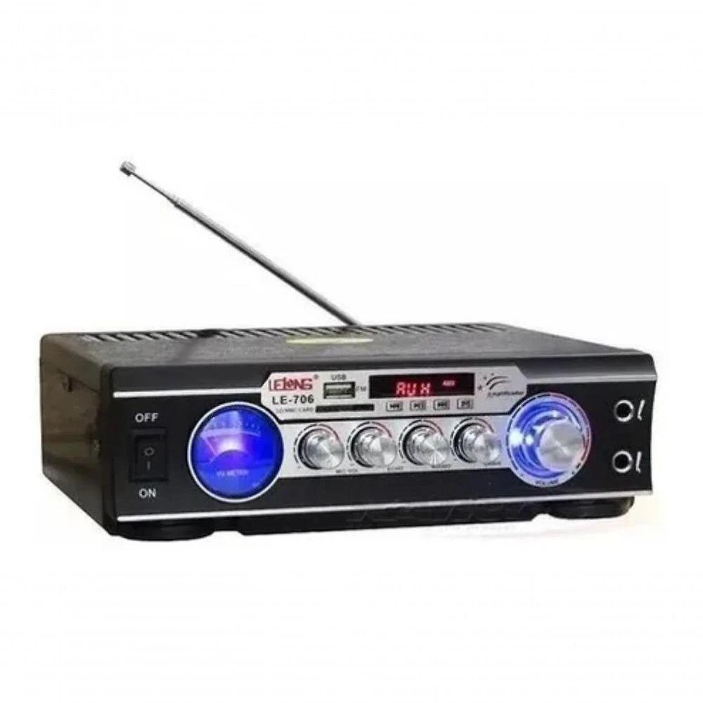 Receiver Amplificador Lelong 2 Canais Karaokê Bluetooth 60W RMS 110V Preto