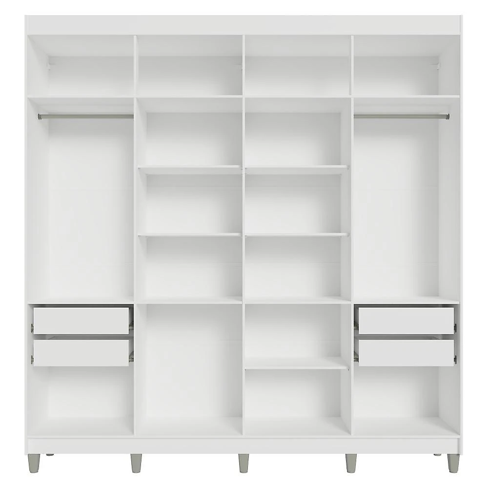 Guarda-roupa casal com pés 8 portas batentes venus madesa branco/branco/preto
