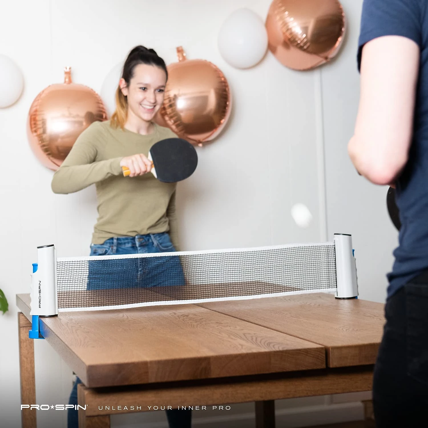 PROSPIN Kit de Ping Pong com Mesa Portátil 2 Raquetes 3 Bolas e Estojo Compacto VermelhoPreto