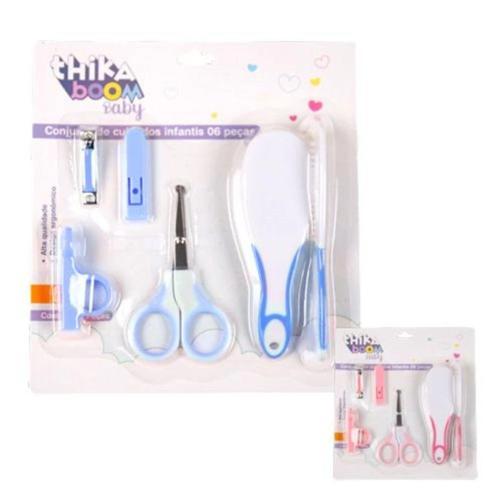 Kit Higiene para Bebês 6 Peças para Cuidados Azul e Rosa Thika Importadora