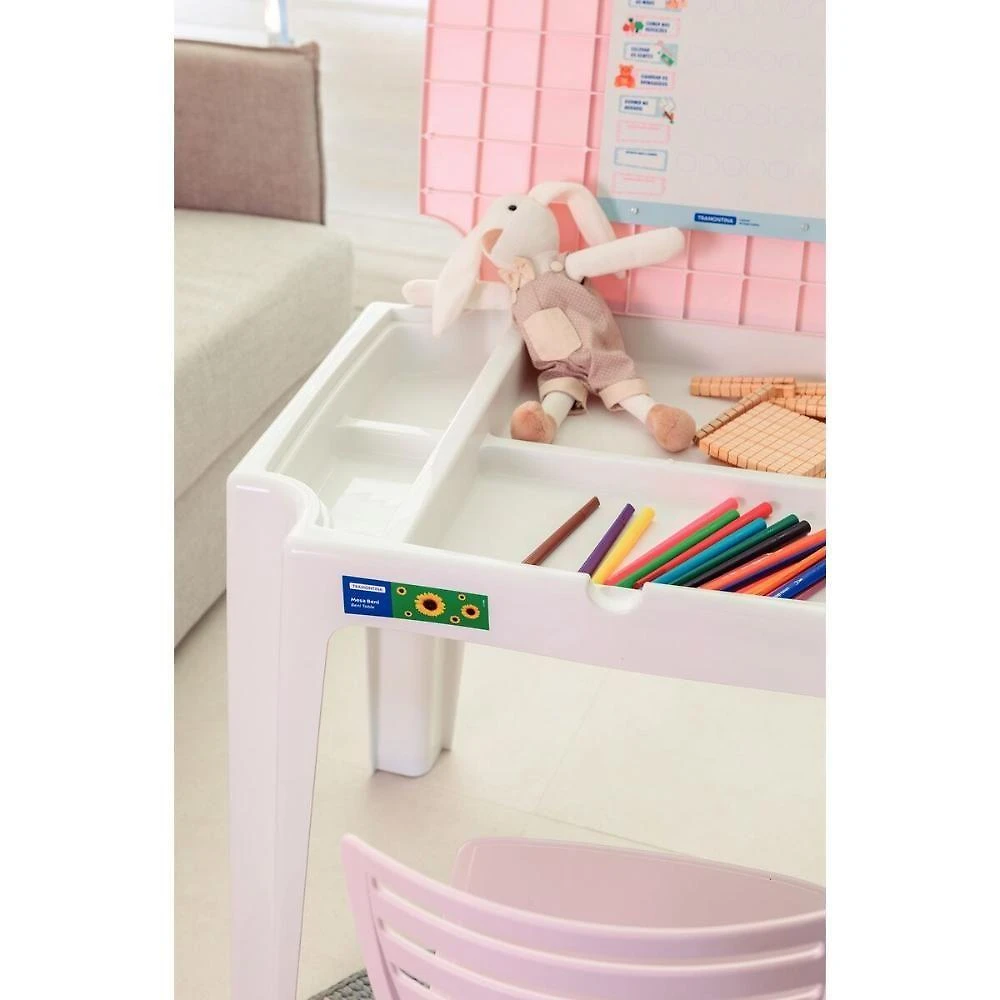 Conjunto De Mesa E Cadeira Infantil Tramontina Beni Em Polipropileno Rosa Com Quadro De Atividades