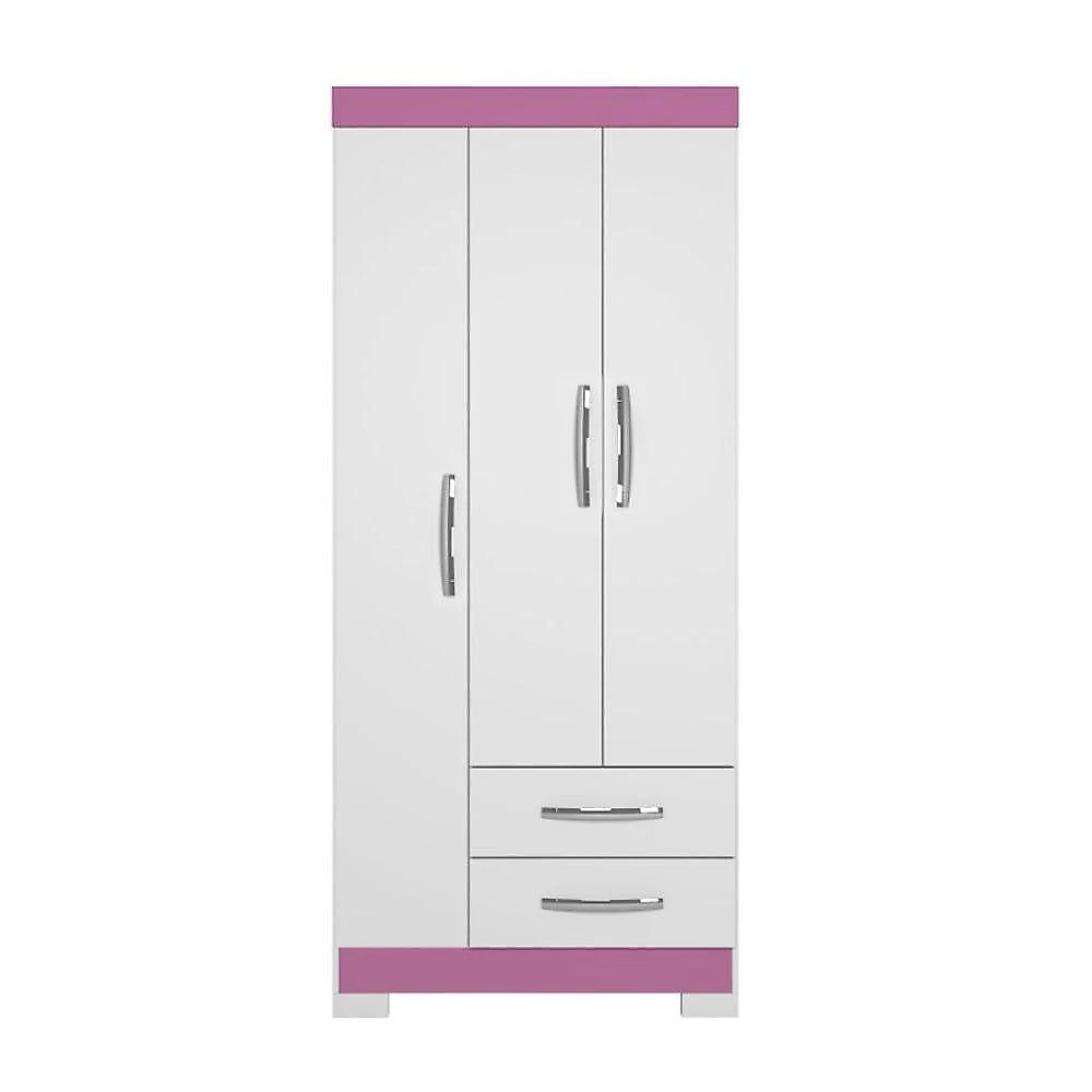 Guarda Roupa Solteiro Nt5000 3 Portas E 2 Gavetas Com Pés Notável Branco New- Rosa Flex