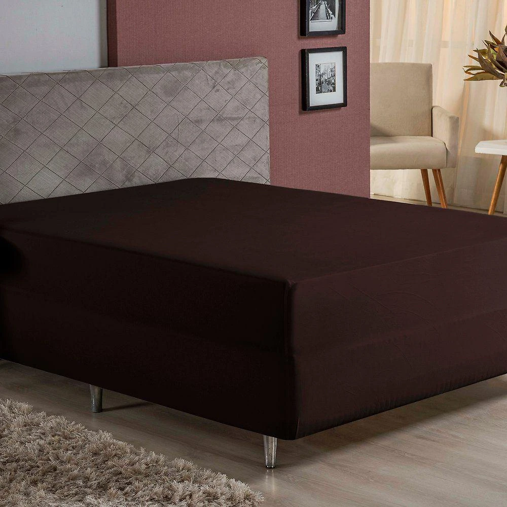 Lençol Com Elástico Queen Nobre 1 Peça Luva De Box 55cm De Altura Malha 100% Algodão - Marrom