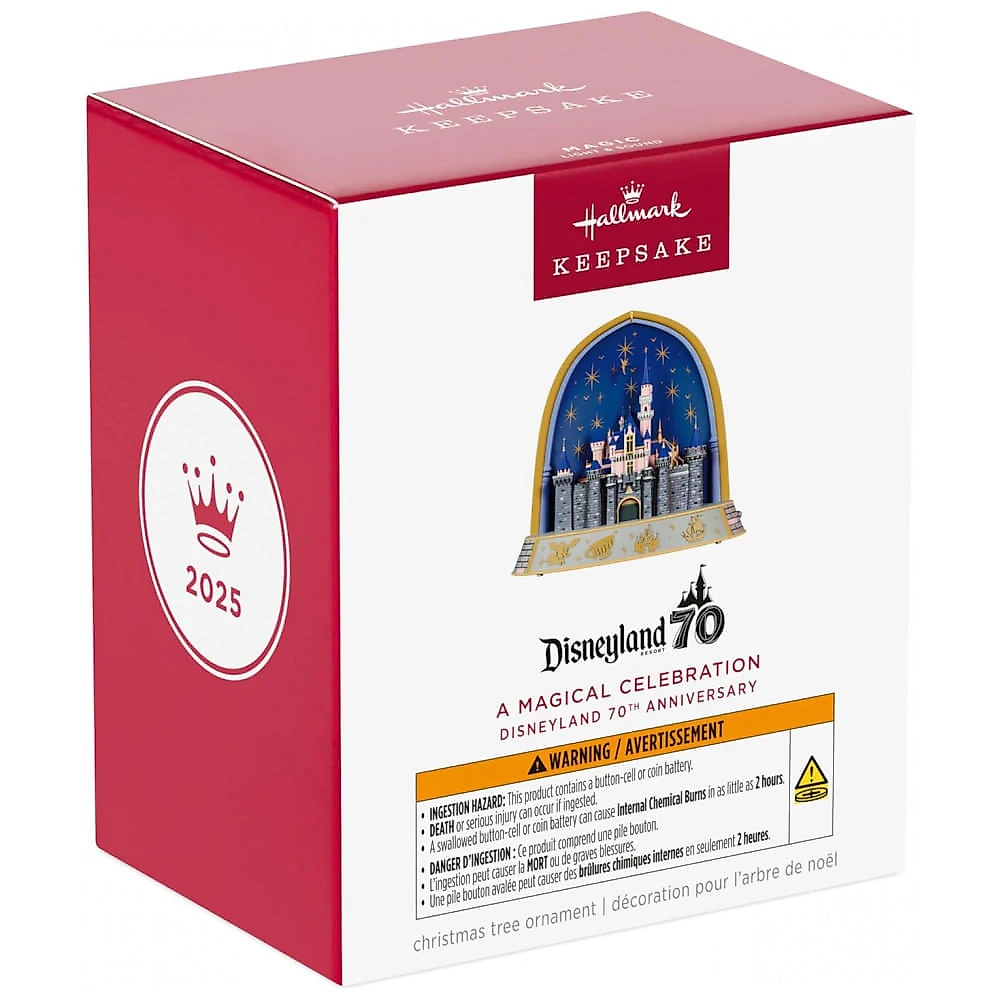 Enfeite de Natal Hallmark Keepsake Disney 2025, 70º Aniversário da Disneyland Uma Celebração Mágica Musical com Luz, Castelo da Bela Adormecida