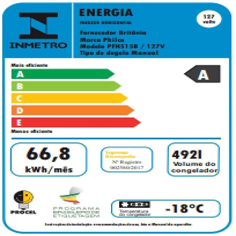 Freezer E Refrigerador Philco PFH515B 492L Horizontal Branco 110V
