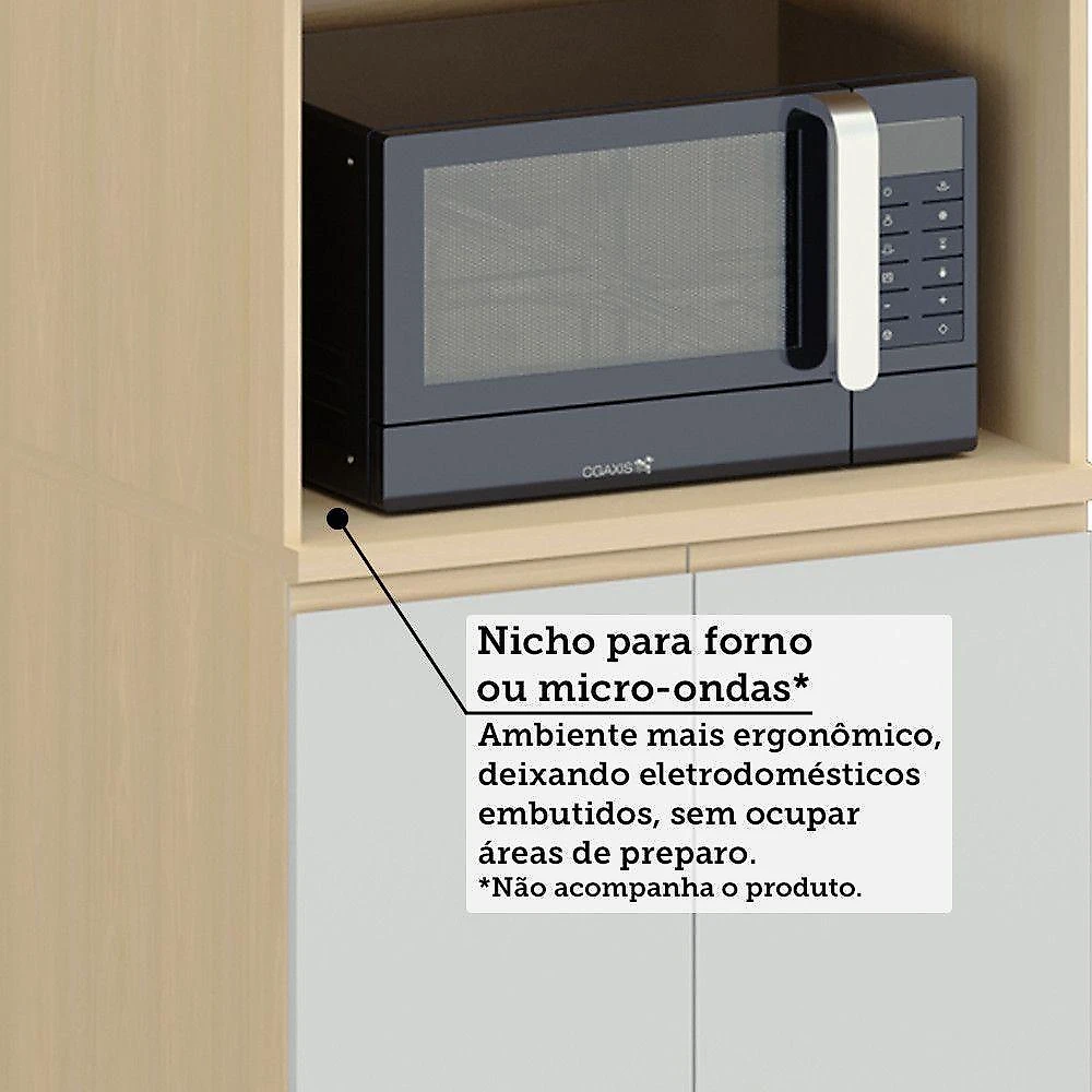 Paneleiro 100% Mdf 4 Portas 70cm Aura Luciane Móveis Carvalho-cinza Cristal