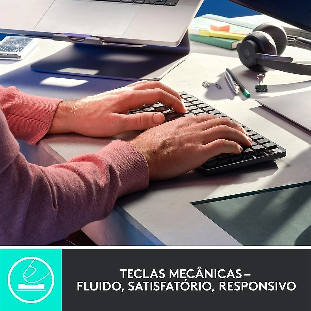 Teclado Mecânico Sem Fio Logitech MX Mechanical Mini, Iluminação, Switch Tactile Quiet, Bluetooth, USB, Preto - 920-010783
