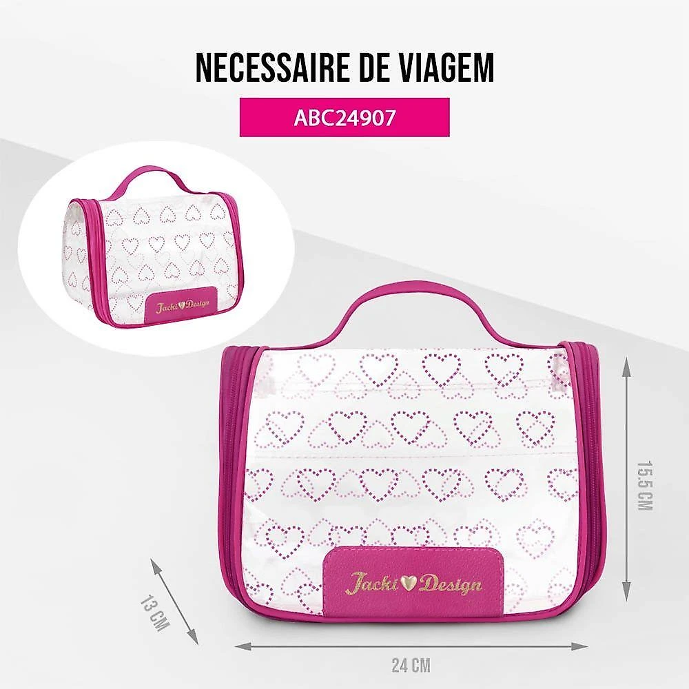 Kit Mala De Bordo E Necessaire Transparente Love Pink