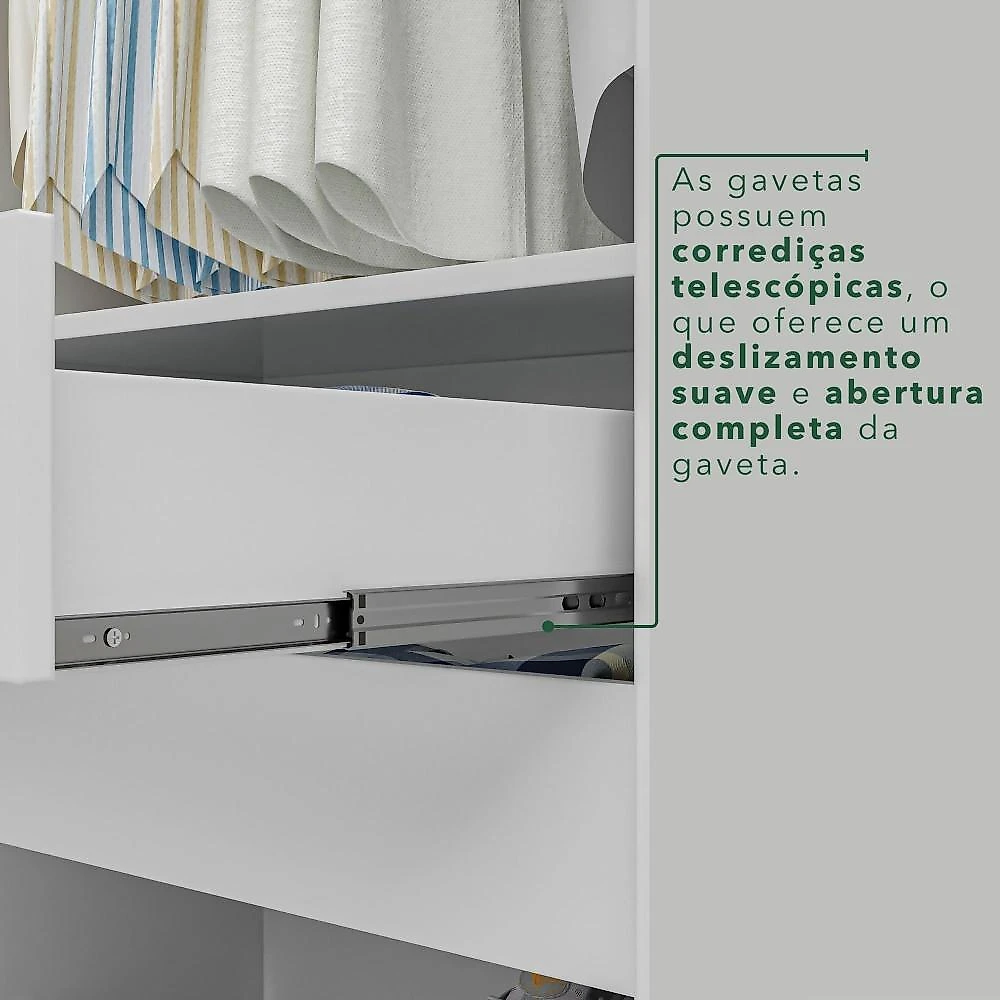 Guarda-Roupa Casal com Espelho 6 Portas 2 Gavetas França Branco