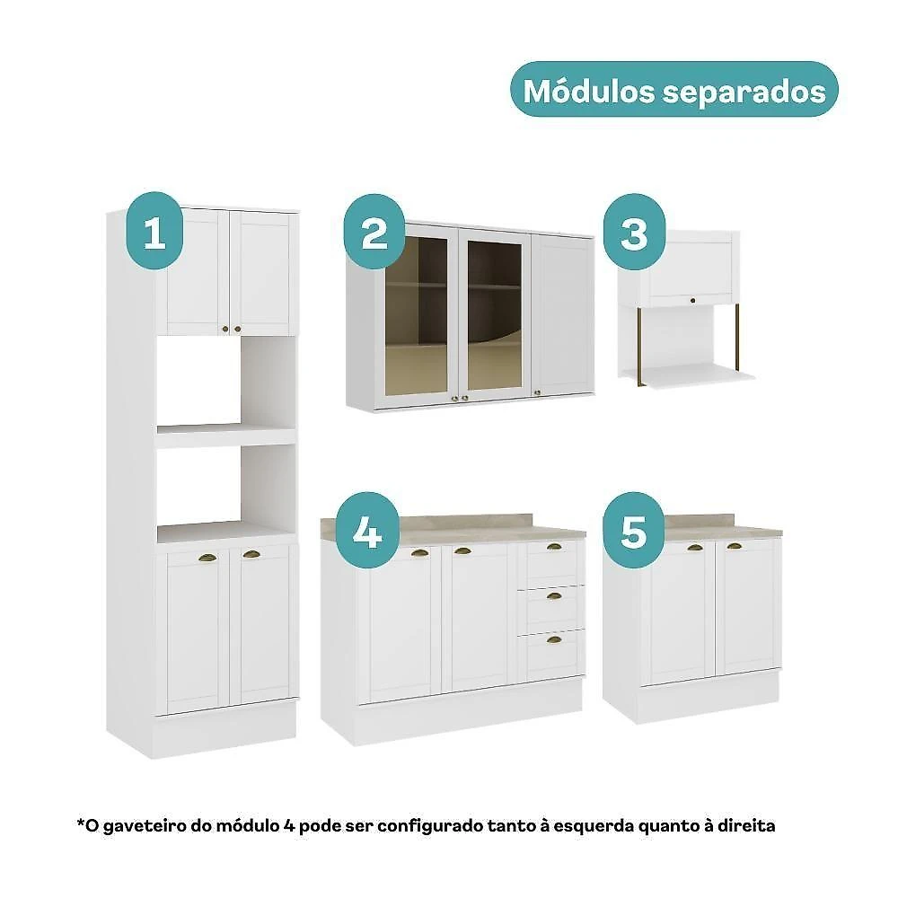 Cozinha Completa Milla Select 12 Portas 3 Gavetas MDF 270CM Branco