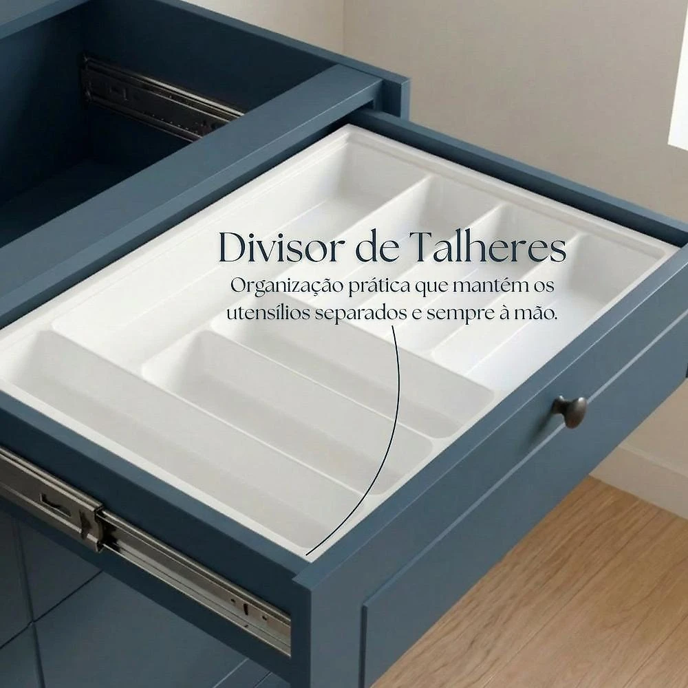 Cozinha Compacta Modulada 7 Portas 3 Gavetas 100% Mdf 2 Tampos Sevilha Azul Órion