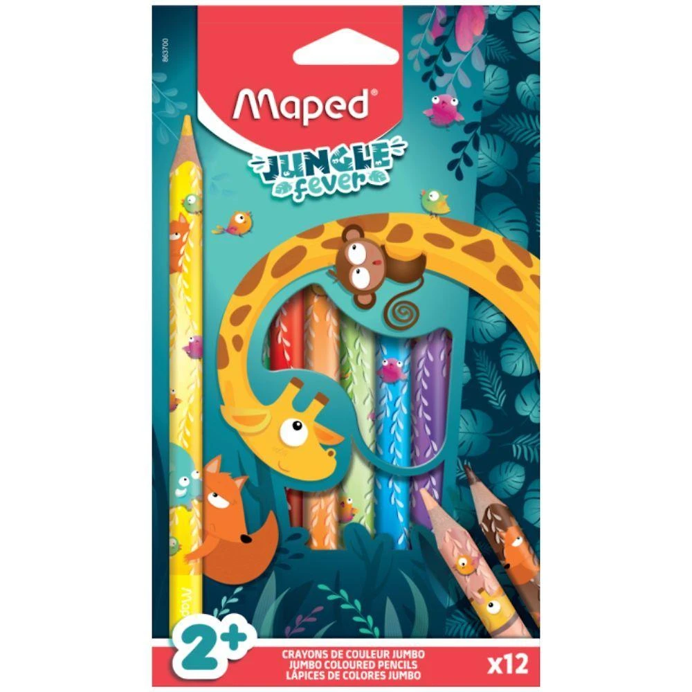 Lápis de Cor Jumbo Maped Jungle Fever com Corpo Grosso e Mina Resistente 12 Cores