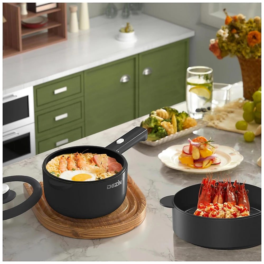 Mini Panela Elétrica Dezin 2L Preta com Revestimento Antiaderente, Função Sauté, Potência Ajustável, Voltagem 110V