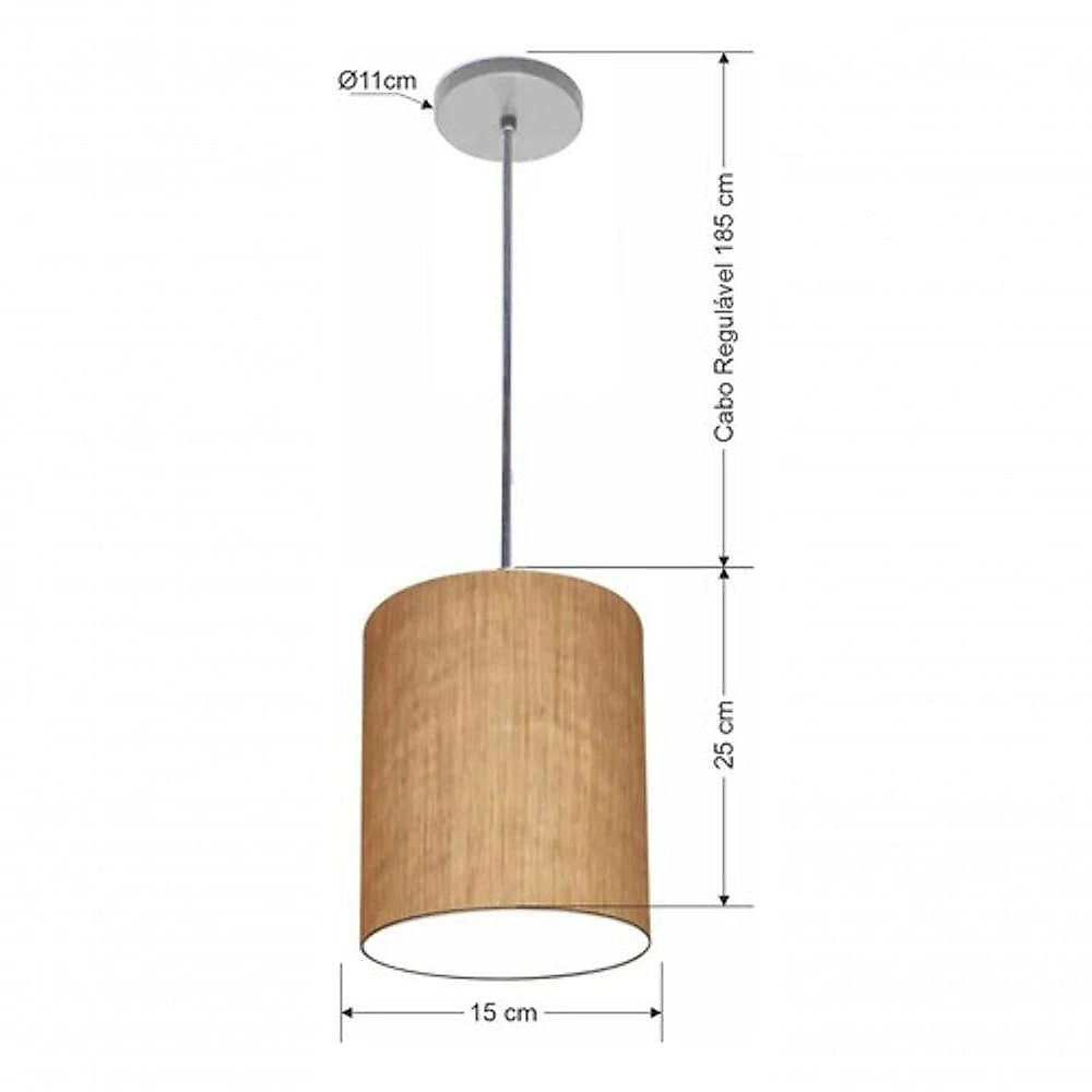 Luminária Pendente Vivare Free Lux Md-4104 Cúpula em Tecido Palha, Canopla Cinza Vivare Brasil