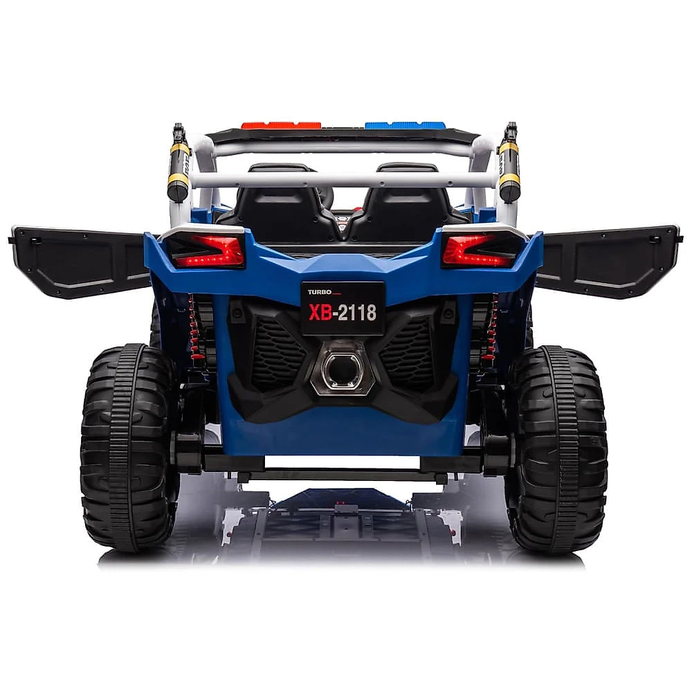 Carro Elétrico Infantil, Jeep da Policia com Controle Remoto, 2 Lugares, 4 Amortecedores, Bancos de Couro, Música e Luzes LED, 24V, Hetoy, Azul e 110v