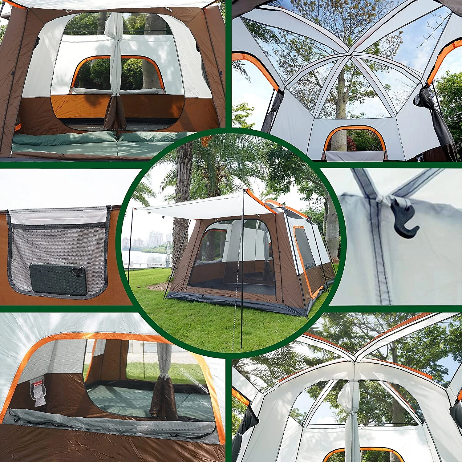 KTT Barraca Suspensa Portátil para AcampamentoCamping Marrom