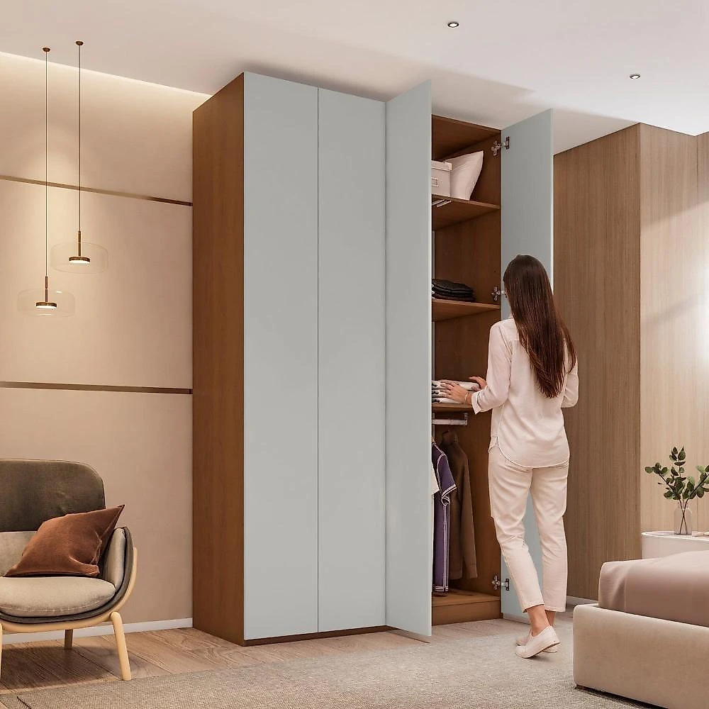 Guarda-Roupa 4 Portas 3 Gavetas Grande Rio Clean Minimalista Yescasa Freijó/Cinza